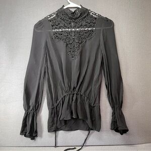 Zara women high collar lace and‎ silk blouse